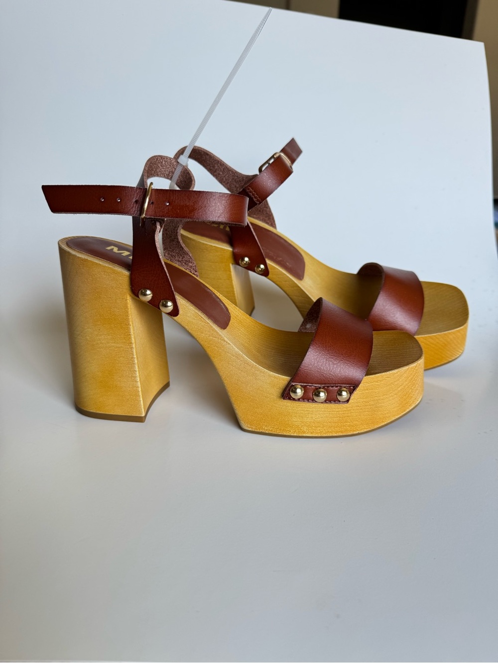 MIA Brown Leather Platform Sandals with Gold Studs super light